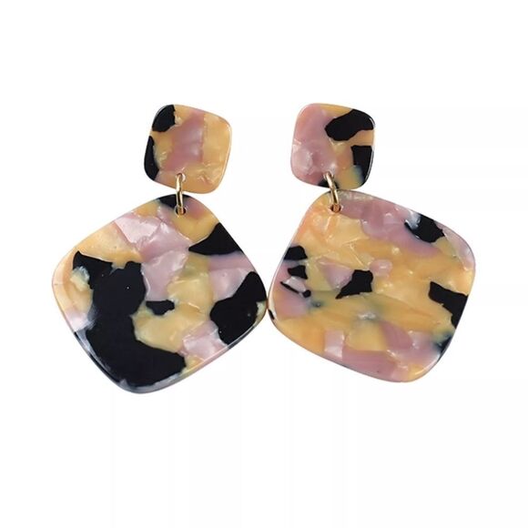 Pink and Gold BaubleBar Marble Acrylic Dangle Earrings - Picture 2 of 5